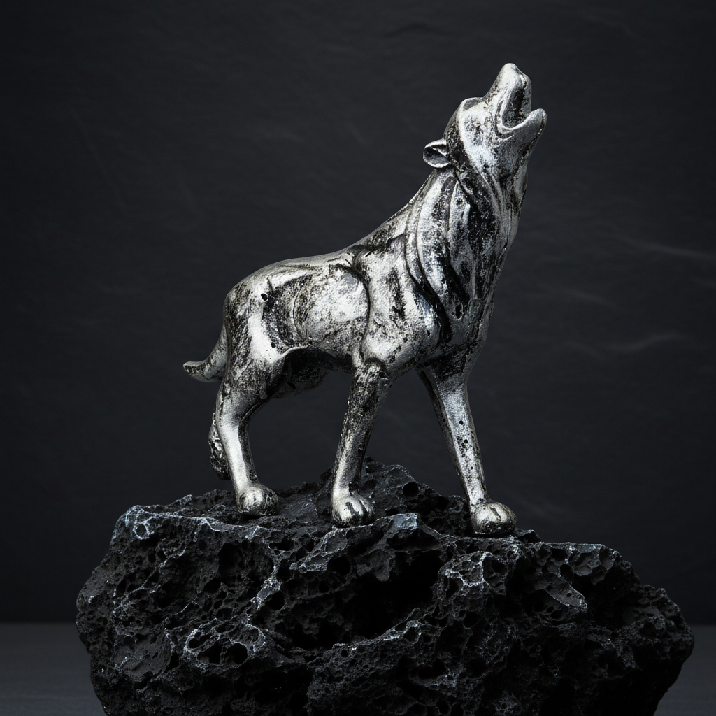 Royal Howling Alpha Wolf - Antique Silver