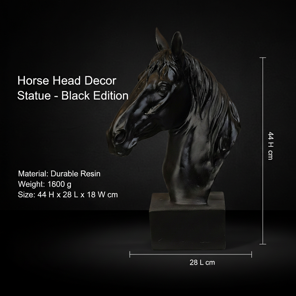 Horse Head Decor Statue - Black Edition