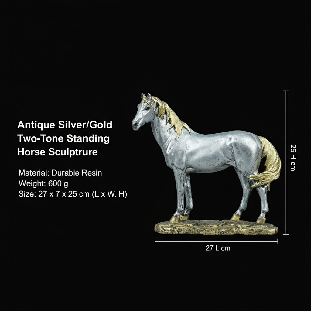 Antique Silver/Gold Two-Tone Standing Horse Sculpture