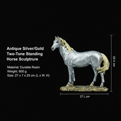 Antique Silver/Gold Two-Tone Standing Horse Sculpture