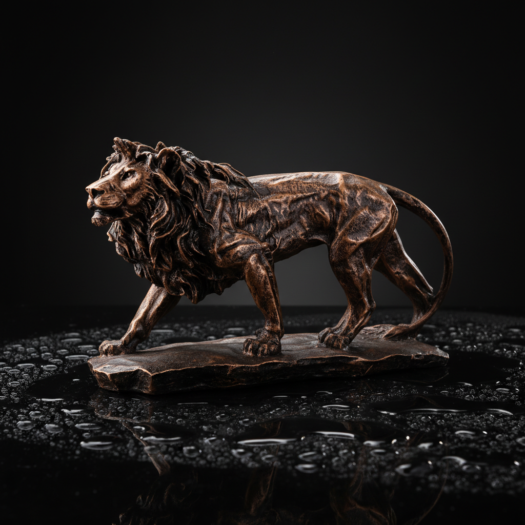 Regal Stalking Lion on Base Statue - Antique Copper