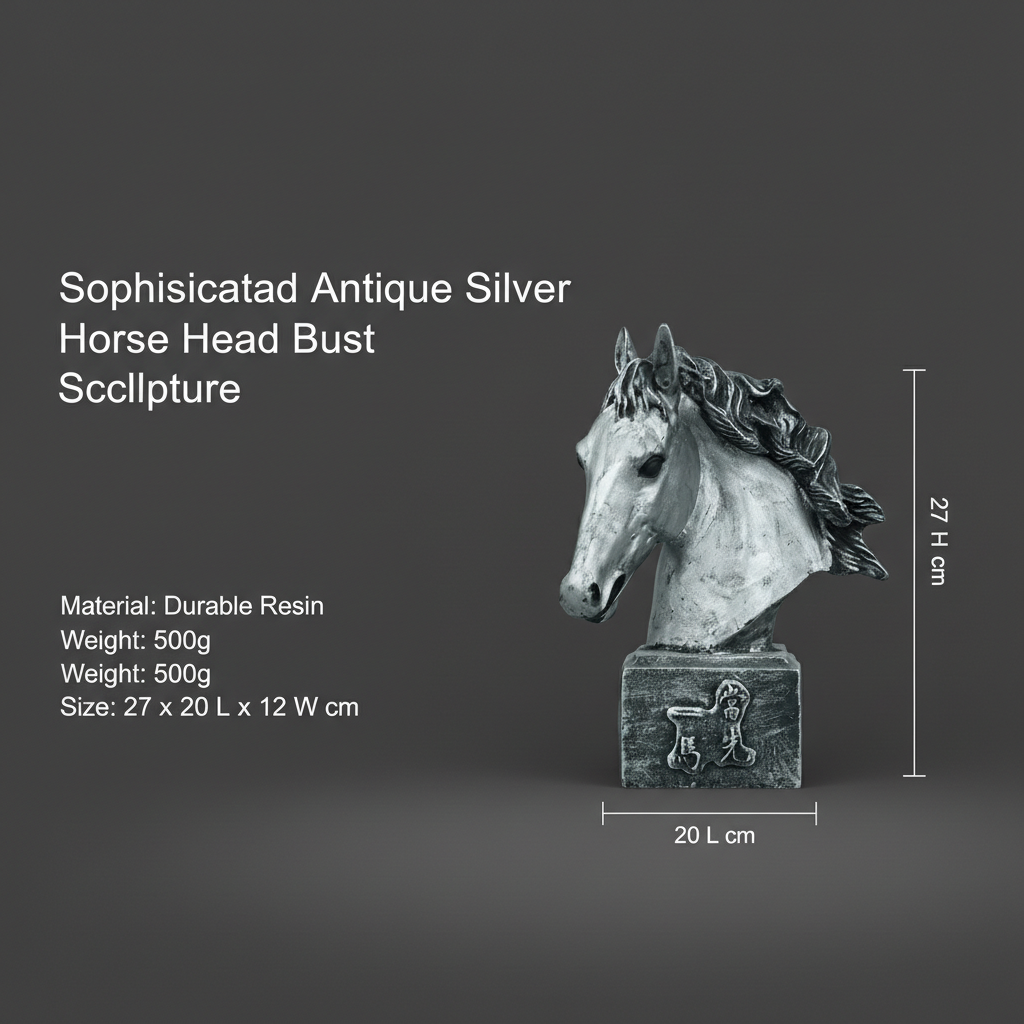 Horse Head Bust Decor Statue - Antique Silver