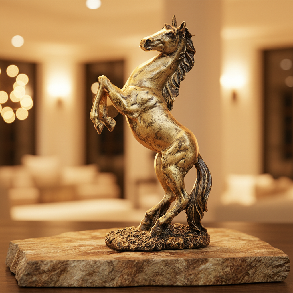 Abstract Horse Bust Decor Statue - Antique Brass