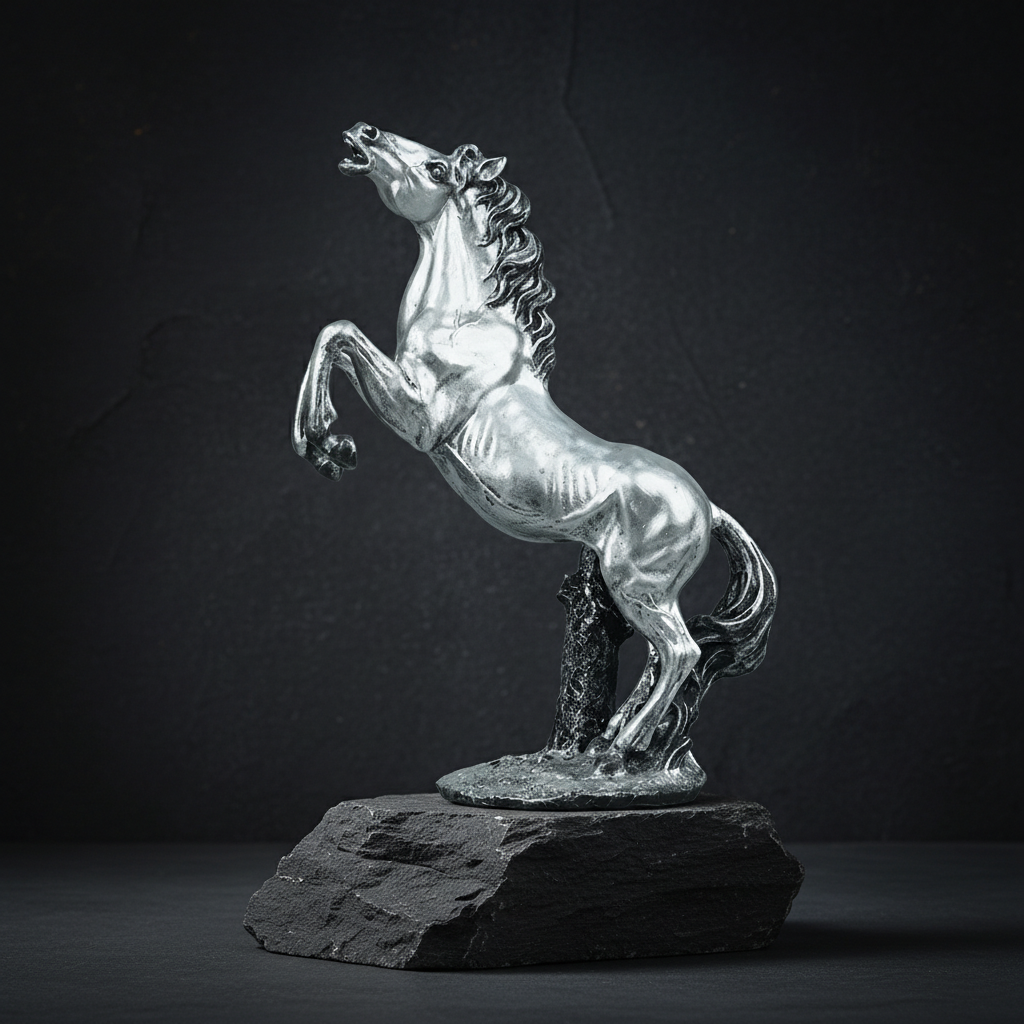 Grand Rearing Horse Decor Statue - Antique Silver