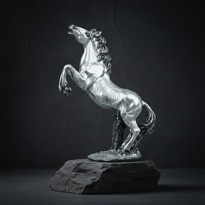 Grand Rearing Horse Decor Statue - Antique Silver