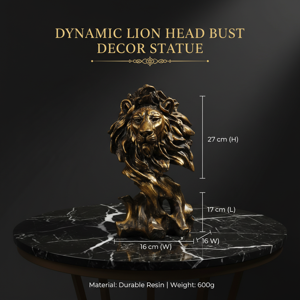 Dynamic Lion Head Bust Decor Statue-antique gold