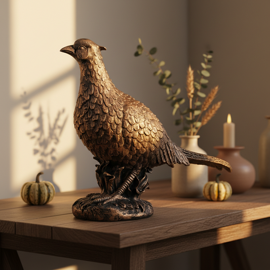 Pheasant Bird Decor Statue - Antique Copper