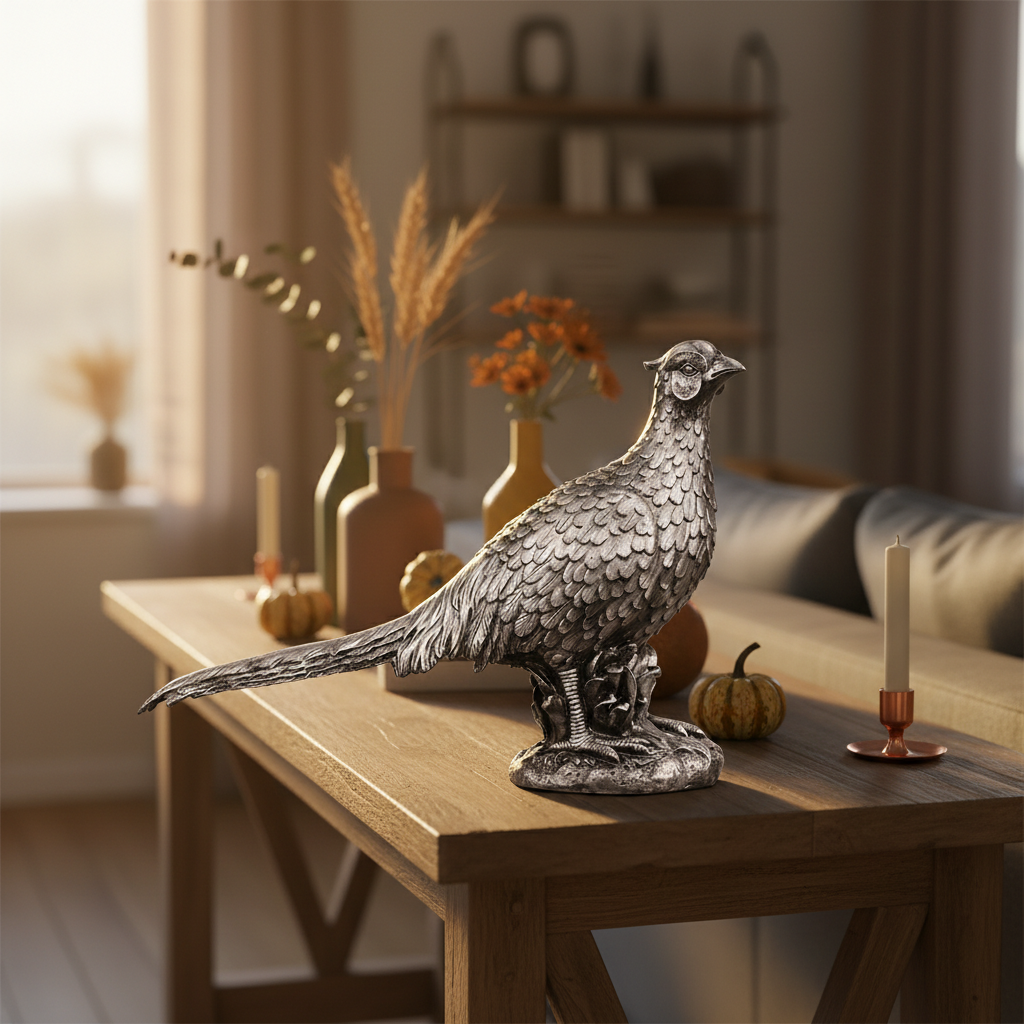 Pheasant Bird Decor Statue - Antique Silver