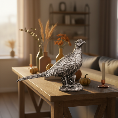 Pheasant Bird Decor Statue - Antique Silver