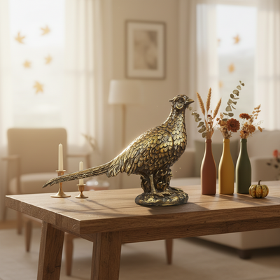 Pheasant Bird Decor Statue - Antique Brass