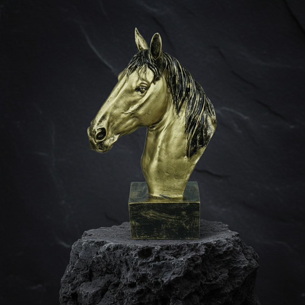 Horse Head Decor Statue - Antique Brass