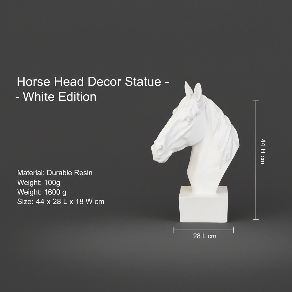 White Horse Head Decor Statue - Metallic Hair Options