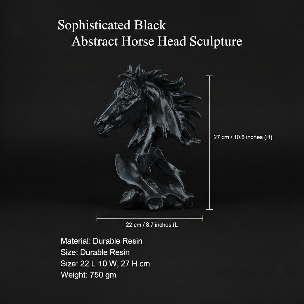 Sophisticated Black Abstract Horse Head Sculpture