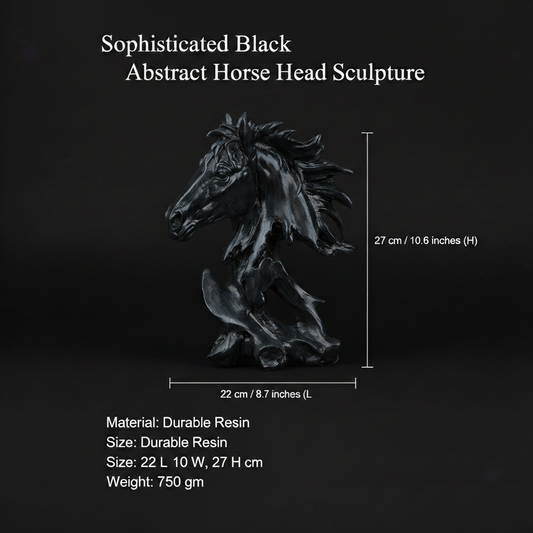 Sophisticated Black Abstract Horse Head Sculpture