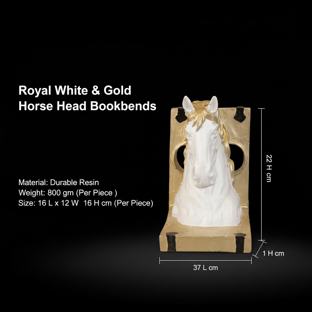 Royal White & Gold Horse Head Bookends