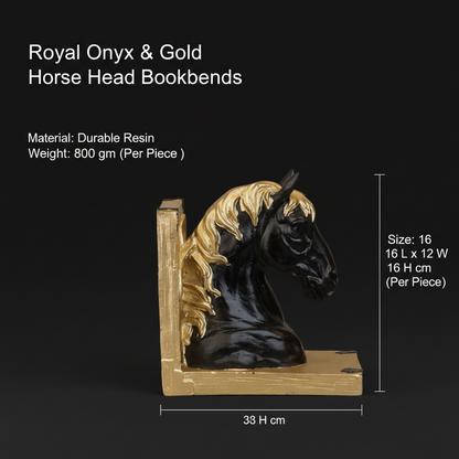 Royal Onyx & Gold Horse Head Bookends