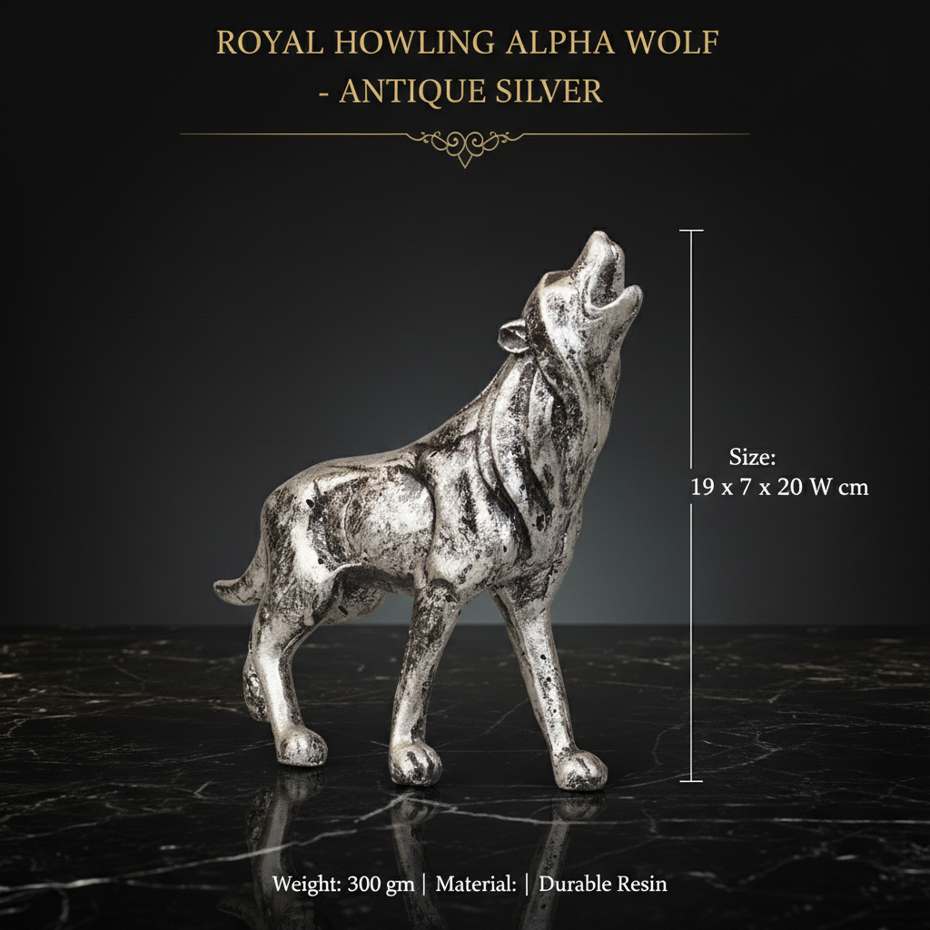 Royal Howling Alpha Wolf - Antique Silver