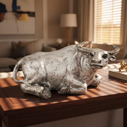 Majestic Resting Bull Decor Statue - Antique Brass
