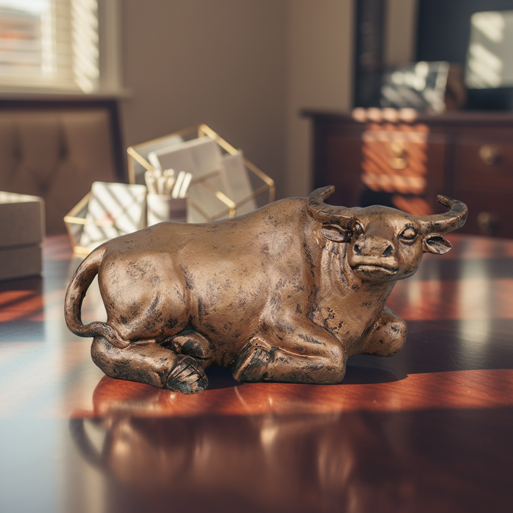 Majestic Resting Bull Decor Statue - Antique Copper