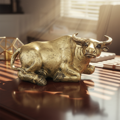 Majestic Resting Bull Decor Statue - Antique Brass