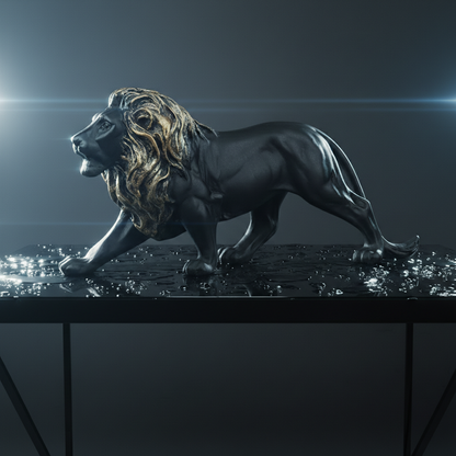 Majestic Stalking Lion Decor Statue-balck