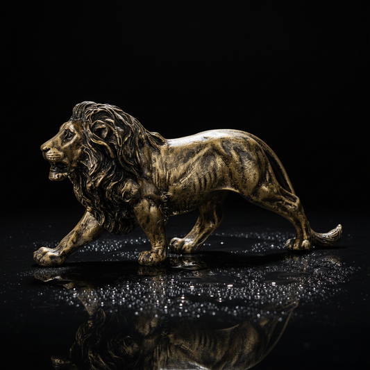 Majestic Stalking Lion Decor Statue - Antique Brass