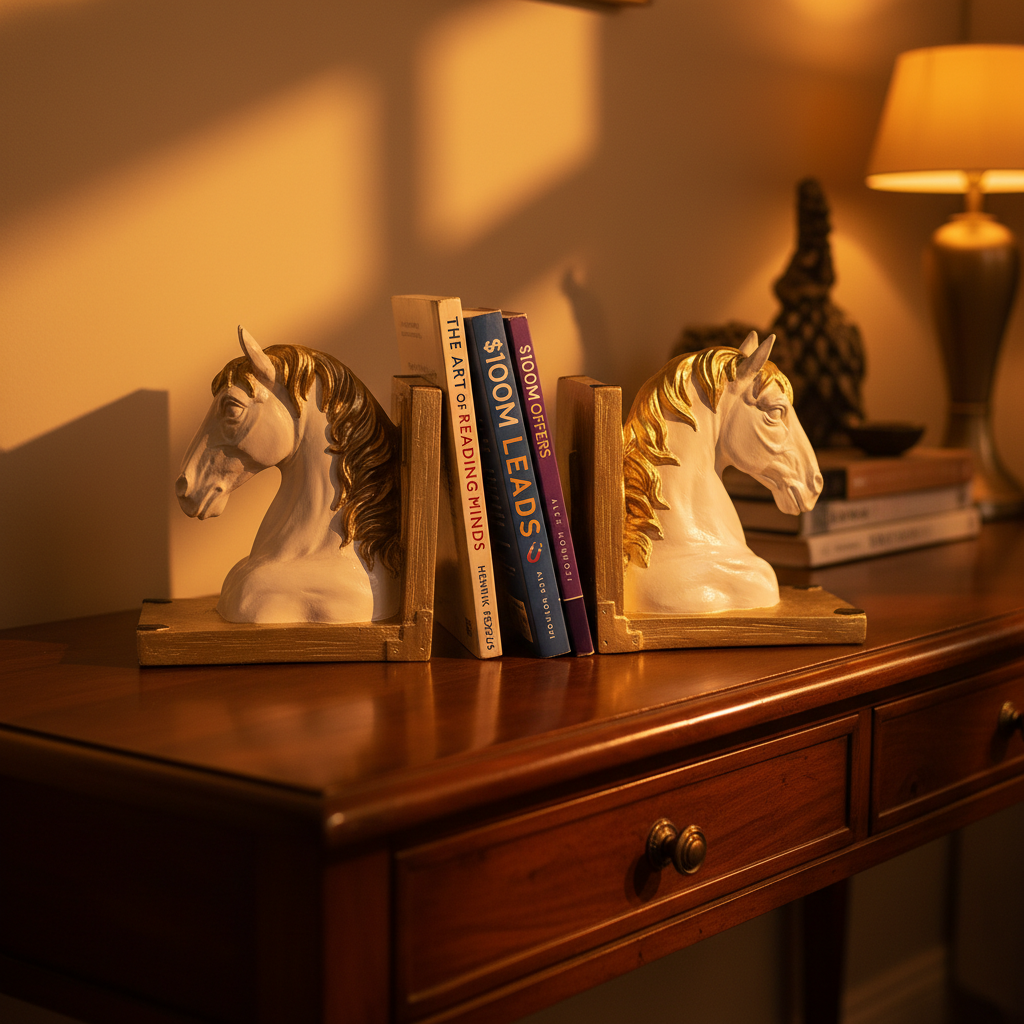 Royal Equestrian Horse Head Bookends - Golden White Edition
