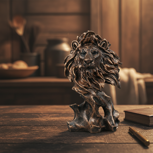 Dynamic Lion Head Bust Decor Statue - Antique Copper