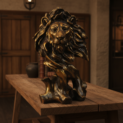 Dynamic Lion Head Bust Decor Statue-antique brass