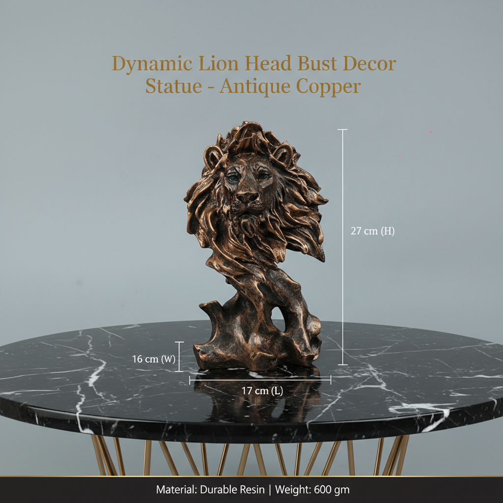 Dynamic Lion Head Bust Decor Statue - Antique Copper