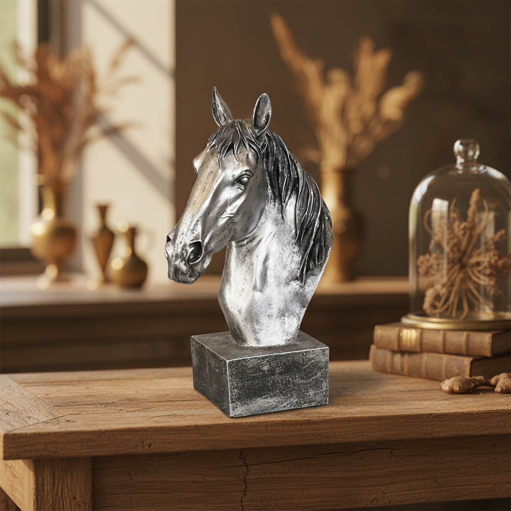 Horse Head Decor Statue - Antique Silver