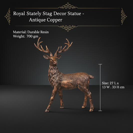 Royal Stately Stag Decor Statue - Antique Copper