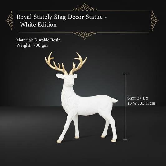 Royal Stately Stag Decor Statue - White Edition