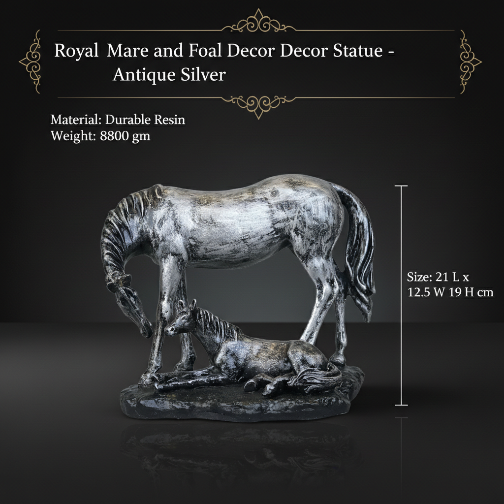 Royal Mare and Foal Decor Statue - Antique Silver