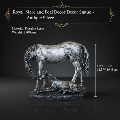 Royal Mare and Foal Decor Statue - Antique Silver