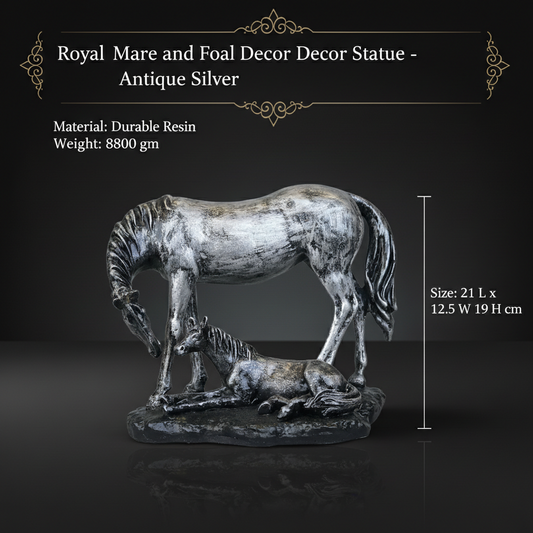 Royal Mare and Foal Decor Statue - Antique Silver