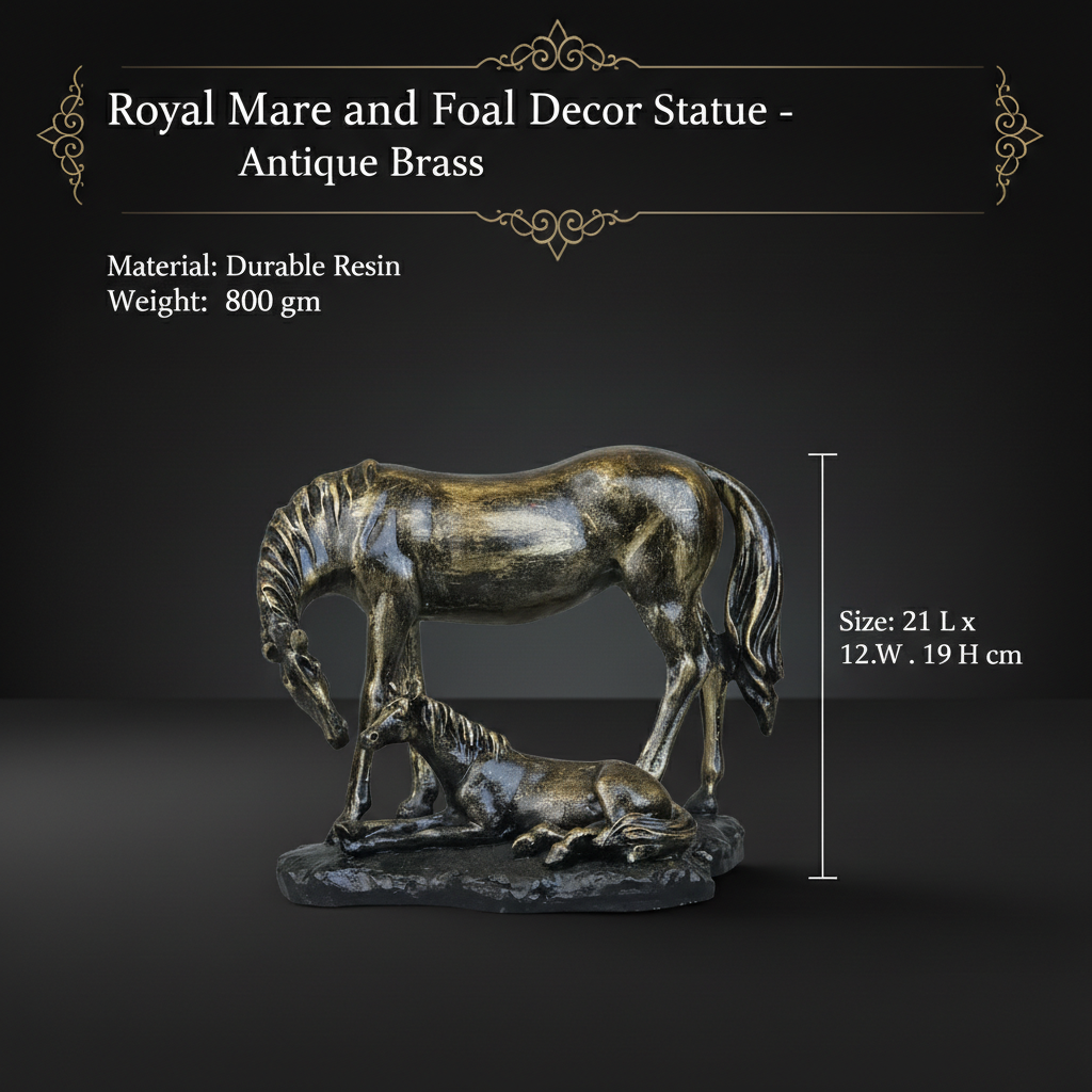 Royal Mare and Foal Decor Statue - Antique Brass