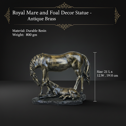 Royal Mare and Foal Decor Statue - Antique Brass