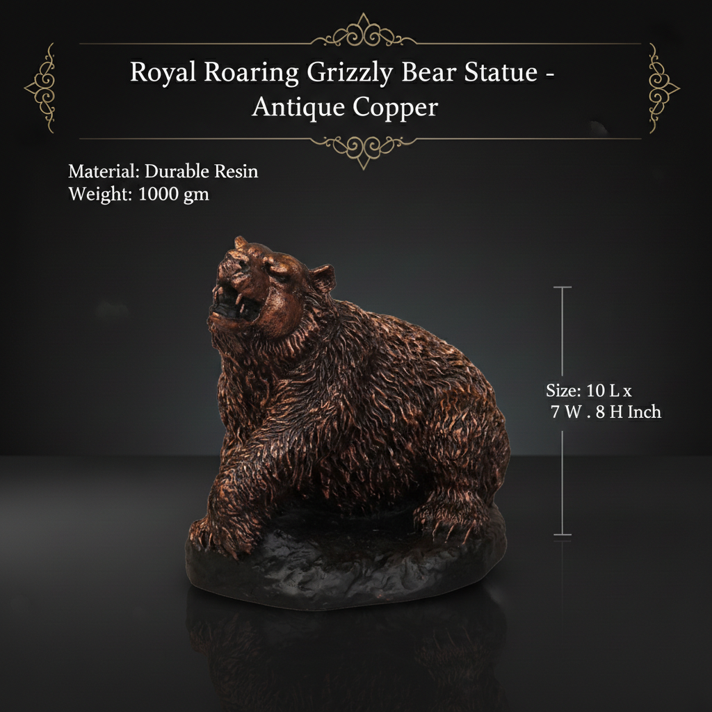 Royal Roaring Grizzly Bear Statue - Antique Copper