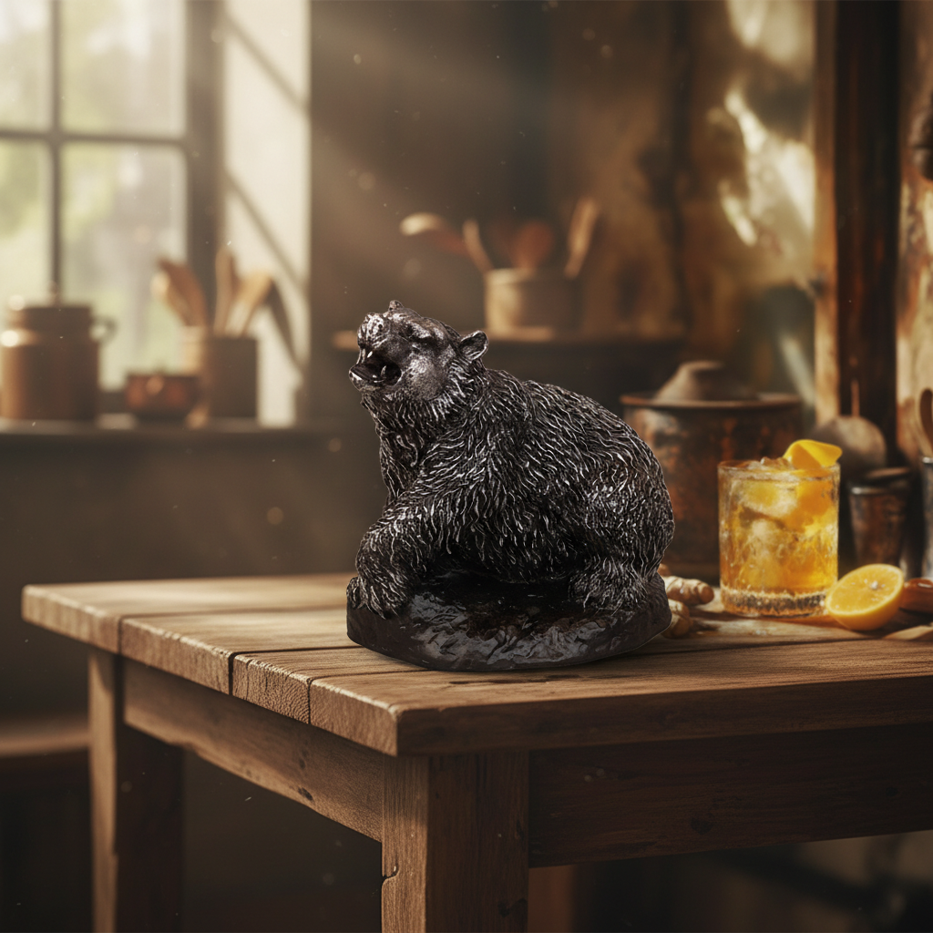 Royal Roaring Grizzly Bear Statue - Antique Silver