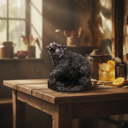 Royal Roaring Grizzly Bear Statue - Antique Silver